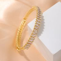 Copper K Gold Plated Rhodium Plated Simple Style Shiny Plating Inlay Square Zircon Bangle main image 8