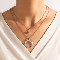 Fashion Geometric Circle Water Drop Horns Moon Hollow World Map Long Three-layer Necklace Clavicle Chain sku image 13