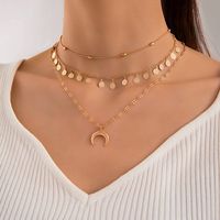 Fashion Geometric Circle Water Drop Horns Moon Hollow World Map Long Three-layer Necklace Clavicle Chain sku image 14