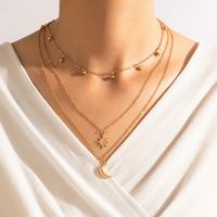 Fashion Geometric Circle Water Drop Horns Moon Hollow World Map Long Three-layer Necklace Clavicle Chain sku image 10