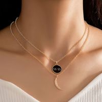 Fashion Geometric Circle Water Drop Horns Moon Hollow World Map Long Three-layer Necklace Clavicle Chain sku image 11