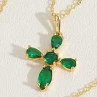 Vintage Style Simple Style Cross Copper 14k Gold Plated Zircon Pendant Necklace In Bulk sku image 3