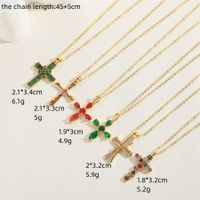Vintage Style Simple Style Cross Copper 14k Gold Plated Zircon Pendant Necklace In Bulk main image 2