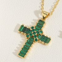 Vintage Style Simple Style Cross Copper 14k Gold Plated Zircon Pendant Necklace In Bulk sku image 6