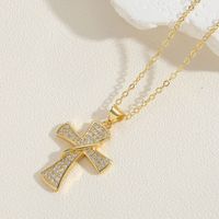 Vintage Style Simple Style Cross Copper 14k Gold Plated Zircon Pendant Necklace In Bulk sku image 2