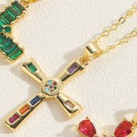 Vintage Style Simple Style Cross Copper 14k Gold Plated Zircon Pendant Necklace In Bulk sku image 5