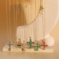 Vintage Style Simple Style Cross Copper 14k Gold Plated Zircon Pendant Necklace In Bulk main image 1