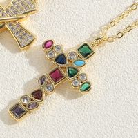 Vintage Style Simple Style Cross Copper 14k Gold Plated Zircon Pendant Necklace In Bulk sku image 1