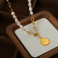 Elegant Vintage-stil Menschlich Brief Süßwasserperle Titan Stahl Perlen Überzug 18 Karat Vergoldet Unisex Halskette Mit Anhänger main image 6