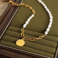 Elegant Vintage-stil Menschlich Brief Süßwasserperle Titan Stahl Perlen Überzug 18 Karat Vergoldet Unisex Halskette Mit Anhänger main image 8