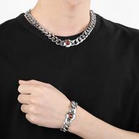 Titan Stahl 18 Karat Vergoldet Hip Hop Inlay Geometrisch Künstlicher Kristall Armbänder Halskette main image 1