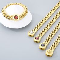Stainless Steel 18K Gold Plated Hip-Hop Simple Style Polishing Inlay Geometric Glass Bracelets Necklace main image 4