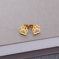 1 Pair Vintage Style Paw Print Plating Stainless Steel 18K Gold Plated Ear Studs main image 4