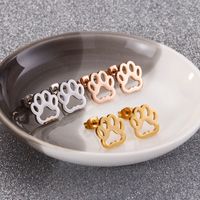 1 Pair Vintage Style Paw Print Plating Stainless Steel 18K Gold Plated Ear Studs main image 1