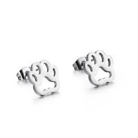 1 Pair Vintage Style Paw Print Plating Stainless Steel 18K Gold Plated Ear Studs main image 6