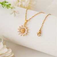 Stainless Steel Titanium Steel 18K Gold Plated Simple Style Plating Inlay Flower Zircon Pendant Necklace main image 1