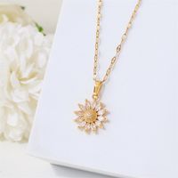 Stainless Steel Titanium Steel 18K Gold Plated Simple Style Plating Inlay Flower Zircon Pendant Necklace main image 5