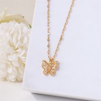 Stainless Steel Titanium Steel 18K Gold Plated Simple Style Plating Inlay Butterfly Zircon Pendant Necklace main image 1