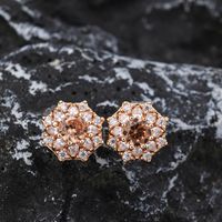 Shiny Flower Brass 18k Gold Plated Rose Gold Plated Zircon Charms Earrings In Bulk main image 4