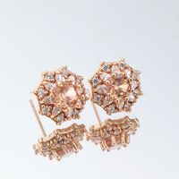 Shiny Flower Brass 18k Gold Plated Rose Gold Plated Zircon Charms Earrings In Bulk sku image 1