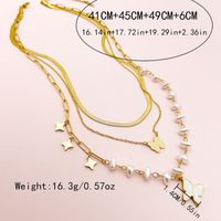 304 Stainless Steel Artificial Pearl 14K Gold Plated Elegant Vintage Style Layered Enamel Plating Butterfly Shell Three Layer Necklace main image 2