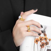 Exaggerated Simple Style Geometric Copper Plating Pleated Inlay Artificial Gemstones Open Rings 1 Piece main image 4