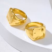 304 Stainless Steel 18K Gold Plated Retro Irregular Plating Geometric Solid Color Rings main image 3