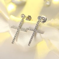 1 Pair Casual Glam Classic Style Cross Plating Inlay Sterling Silver Zircon White Gold Plated Drop Earrings main image 1