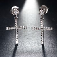 1 Pair Casual Glam Classic Style Cross Plating Inlay Sterling Silver Zircon White Gold Plated Drop Earrings main image 4
