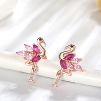 1 Pair Elegant Cartoon Style Swan Plating Inlay Sterling Silver Zircon Rose Gold Plated Ear Studs main image 1