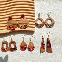 1 Pair Classical Retro Water Droplets Heart Shape Asymmetrical Wood Resin Sequins Resin 14k Gold Plated Drop Earrings main image 6