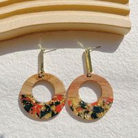 1 Pair Classical Retro Water Droplets Heart Shape Asymmetrical Wood Resin Sequins Resin 14k Gold Plated Drop Earrings sku image 5