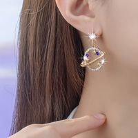 2 Pieces Sweet Simple Style Interstellar Planet Metal Inlay Alloy Glass 14k Gold Plated Drop Earrings main image 1