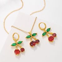 Elegant Lady Fruit Copper Plating Inlay Artificial Crystal 18k Gold Plated Earrings Necklace main image 2