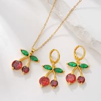 Elegant Lady Fruit Copper Plating Inlay Artificial Crystal 18k Gold Plated Earrings Necklace main image 3