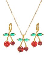 Elegant Lady Fruit Copper Plating Inlay Artificial Crystal 18k Gold Plated Earrings Necklace main image 6