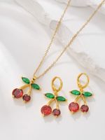Elegant Lady Fruit Copper Plating Inlay Artificial Crystal 18k Gold Plated Earrings Necklace main image 8