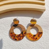 1 Pair Classical Classic Style Water Droplets Heart Shape Printing Plating Wood Resin 14k Gold Plated Drop Earrings sku image 4