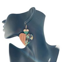 1 Pair Classical Retro Water Droplets Heart Shape Printing Plating Wood Resin 14k Gold Plated Drop Earrings main image 6