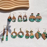 1 Pair Classical Retro Water Droplets Heart Shape Printing Plating Wood Resin 14k Gold Plated Drop Earrings main image 7