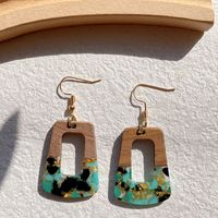 1 Pair Classical Retro Water Droplets Heart Shape Printing Plating Wood Resin 14k Gold Plated Drop Earrings sku image 1