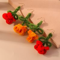 1 Pair Romantic Flower Alloy Flocking Drop Earrings main image 1