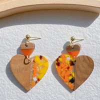 1 Pair Classical Classic Style Water Droplets Heart Shape Asymmetrical Plating Wood Resin 14k Gold Plated Drop Earrings sku image 7