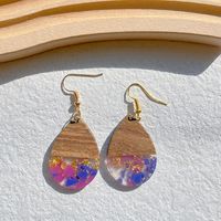1 Pair Classical Classic Style Water Droplets Heart Shape Printing Wood Resin 14k Gold Plated Drop Earrings main image 5
