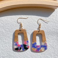 1 Pair Classical Classic Style Water Droplets Heart Shape Printing Wood Resin 14k Gold Plated Drop Earrings sku image 1