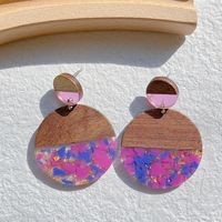 1 Pair Classical Classic Style Water Droplets Heart Shape Printing Wood Resin 14k Gold Plated Drop Earrings sku image 6