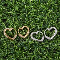1 Pair Elegant Sweet Heart Shape Inlay Copper Zircon Earrings main image 1
