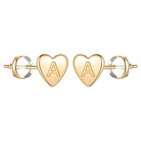 1 Pair Simple Style Letter Heart Shape Plating Copper 14k Gold Plated Ear Studs main image 3