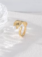 304 Stainless Steel 14K Gold Plated Lady Roman Style Inlay Flower Pearl Open Rings main image 7