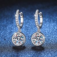 1 Pair Elegant Glam Round Inlay Sterling Silver Zircon White Gold Plated Drop Earrings main image 6